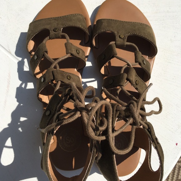OliveBrown suede SO Gladiator like sandals. Absolutely new, unworn. - Picture 2 of 6